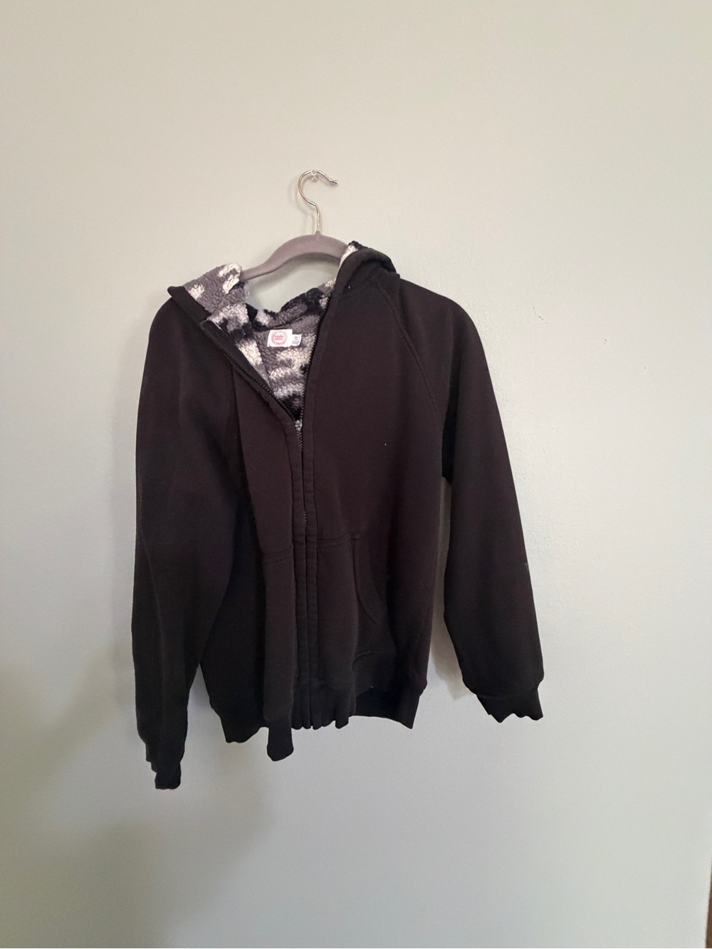 wonder nation Black Zip-Up Performance Jacket with Patterned Sherpa Lining